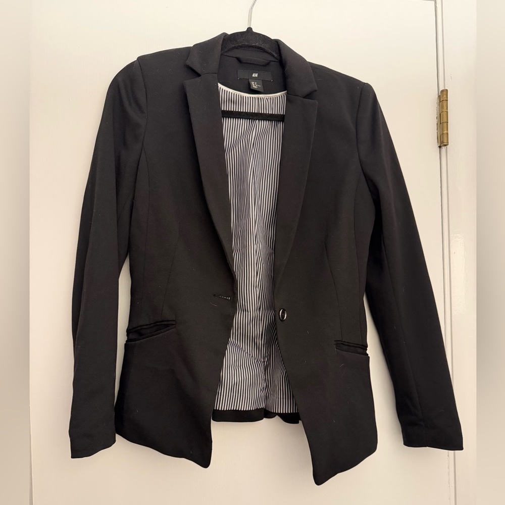 H&M Black Jacket with Striped Interior
